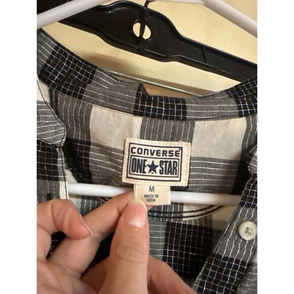 Converse One Star Black & White Plaid Button-Up Shirt M - Picture 4 of 7